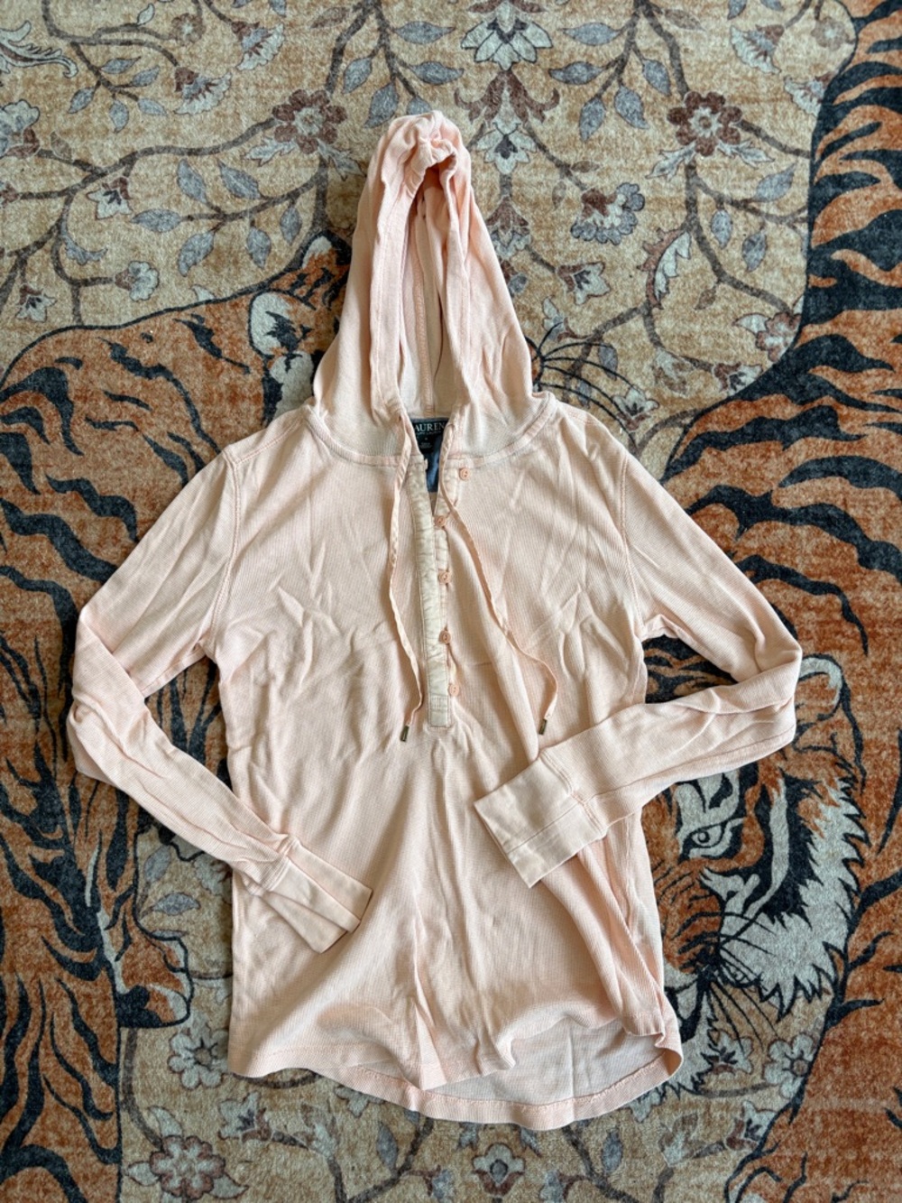 Ralph Lauren Pale Pink Waffle Hoodie Henley